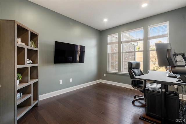 office area featuring dark wood-type flooring