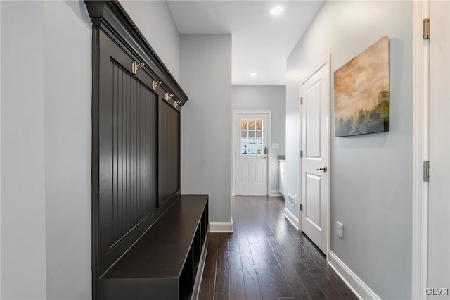 mudroom with dark hardwood / wood-style flooring