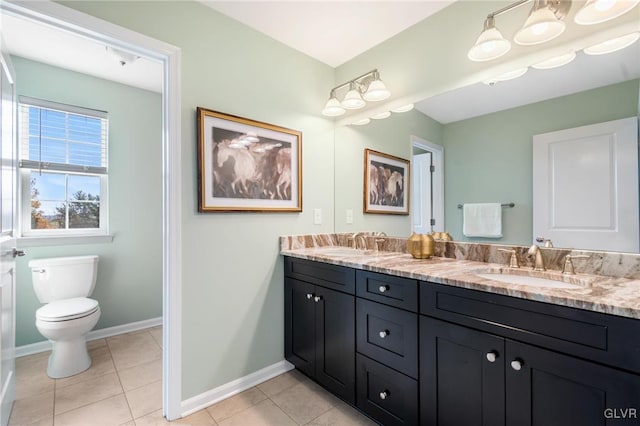 bathroom with tile patterned flooring, vanity, and toilet