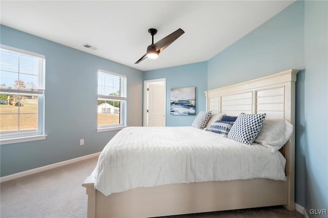 bedroom with carpet floors and ceiling fan