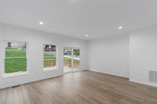 empty room featuring a wealth of natural light and light hardwood / wood-style flooring