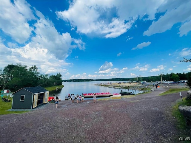 view of water feature with a boat dock