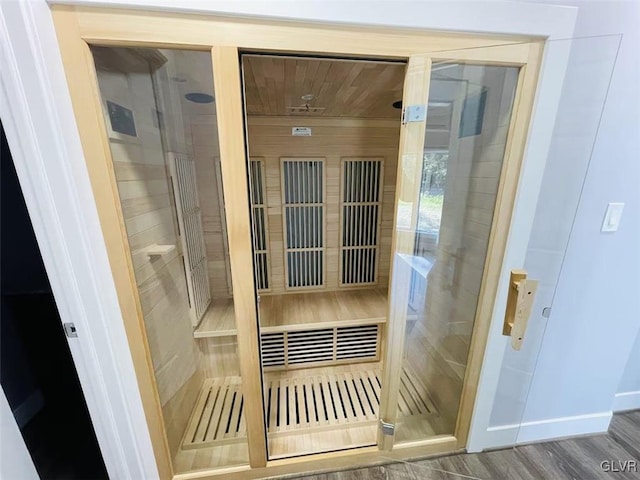 view of sauna / steam room with hardwood / wood-style flooring