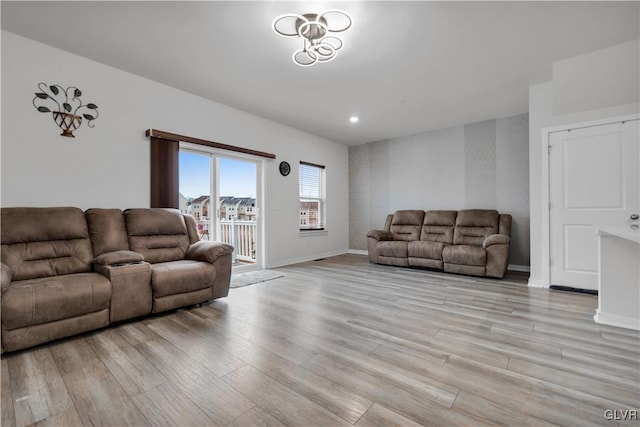 living room featuring light wood-type flooring