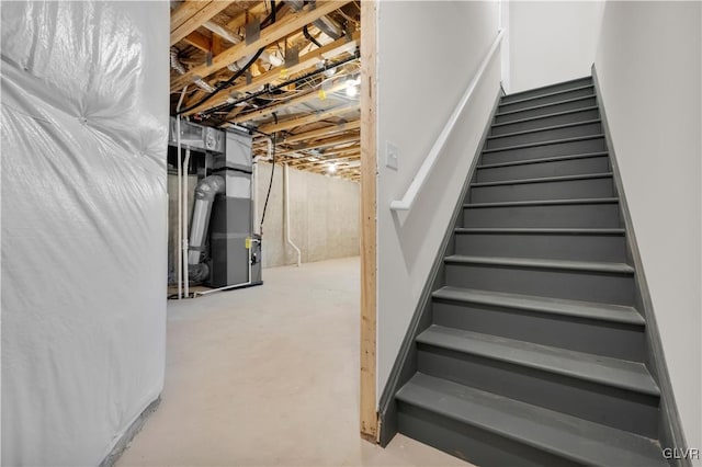 stairway with heating unit and concrete floors