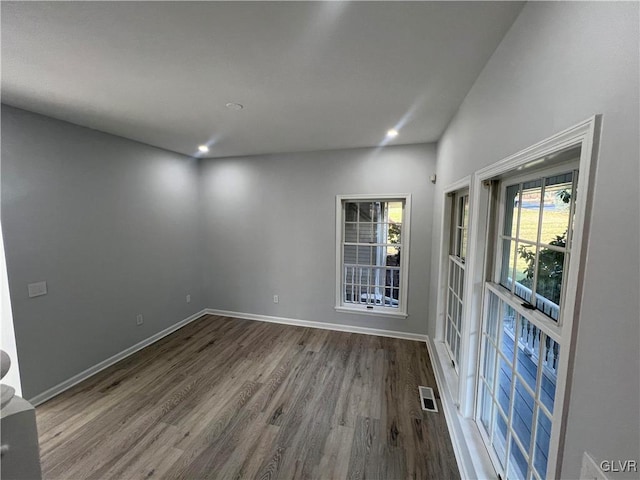 spare room featuring wood-type flooring