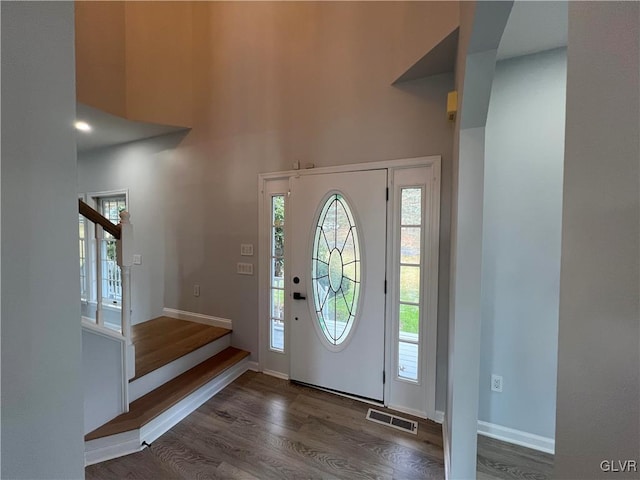 foyer entrance featuring dark hardwood / wood-style floors