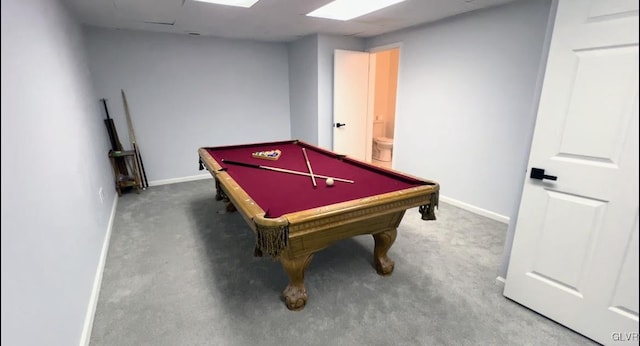 playroom featuring billiards and carpet floors