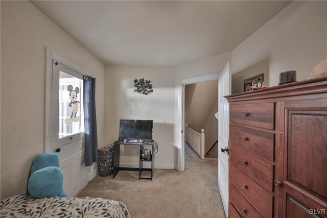 carpeted bedroom featuring radiator heating unit