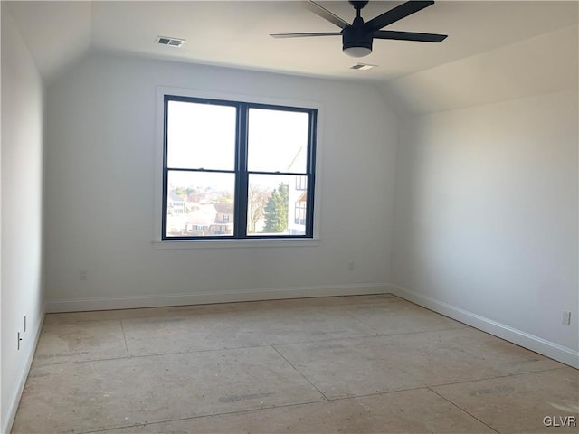 bonus room with ceiling fan and vaulted ceiling