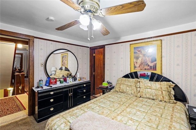 bedroom featuring carpet flooring and ceiling fan