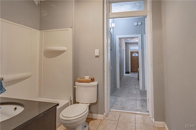 bathroom featuring tile patterned flooring, vanity, and toilet