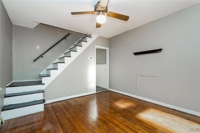 interior space with hardwood / wood-style floors and ceiling fan