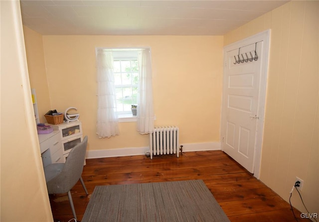 spare room featuring radiator heating unit and dark hardwood / wood-style flooring