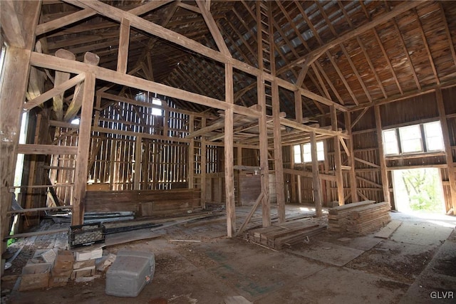 misc room with high vaulted ceiling