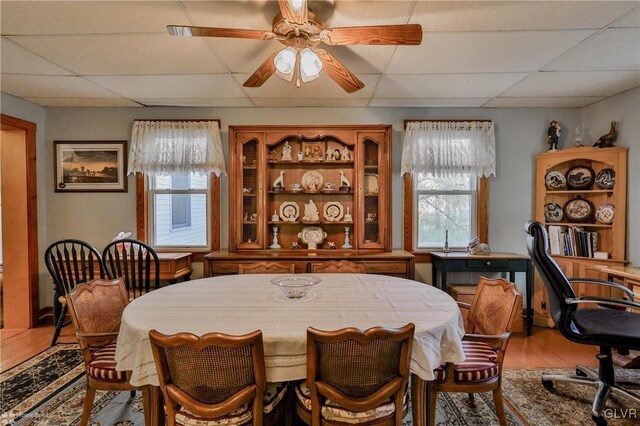 3479 Mango Dr, Lehigh Township, PA 18038 - dining room with a paneled ceiling, wood finished floors, and ceiling fan