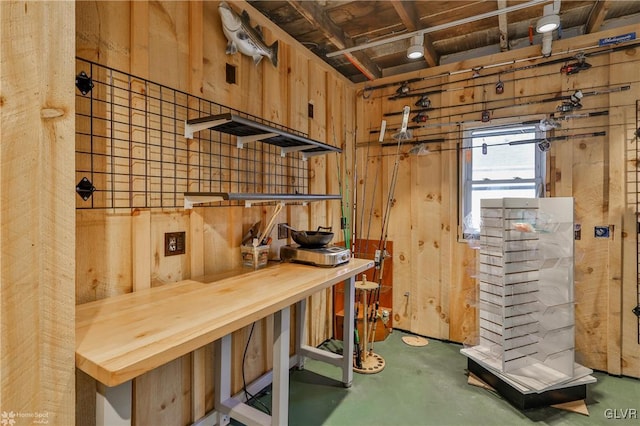 interior space with wood walls