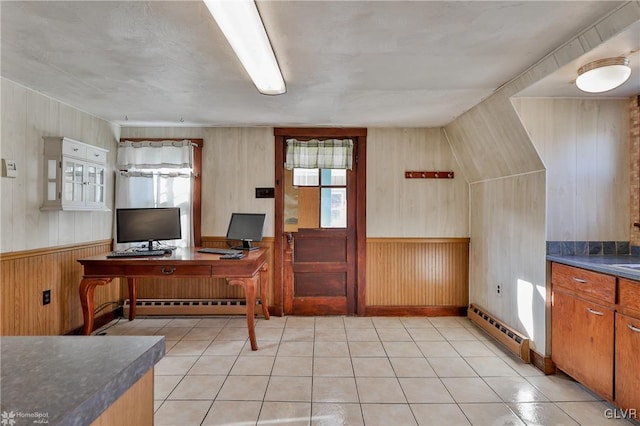 3479 Mango Dr, Lehigh Township, PA 18038 - office space featuring a baseboard radiator, healthy amount of natural light, wooden walls, and light tile patterned floors