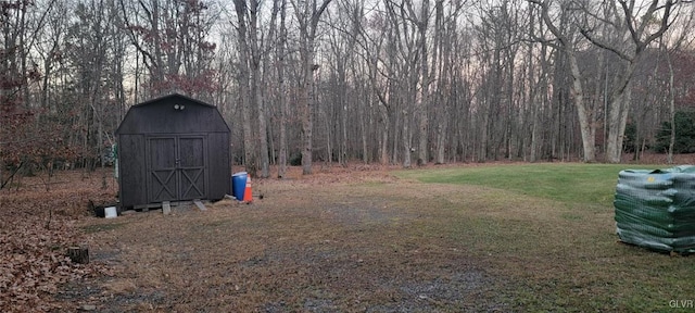 view of yard with a storage shed and an outbuilding