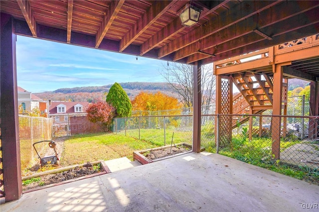 view of patio featuring a mountain view