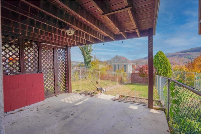 view of patio featuring a mountain view