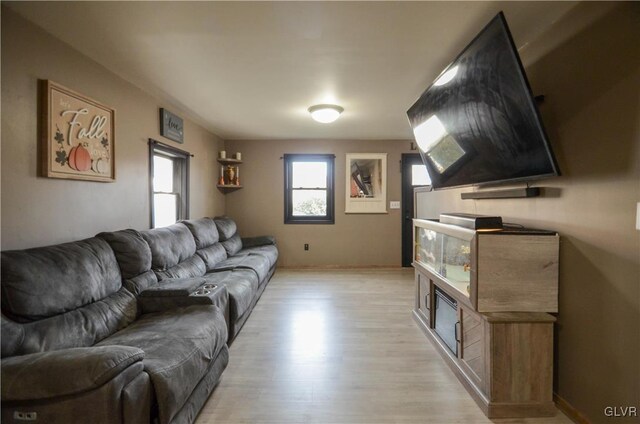 living room with light hardwood / wood-style floors