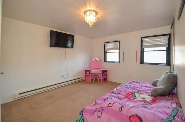 bedroom featuring carpet flooring and a baseboard radiator