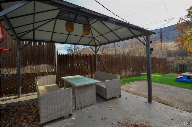 view of patio / terrace featuring a gazebo