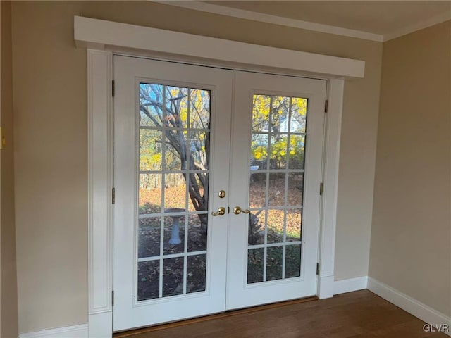 doorway to outside featuring french doors, a wealth of natural light, and dark wood-type flooring