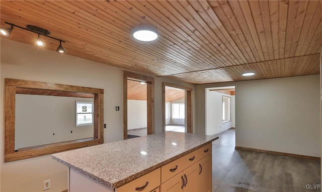 kitchen with wood ceiling, a wealth of natural light, and wood-type flooring