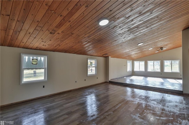 additional living space featuring wooden ceiling, dark wood-type flooring, and vaulted ceiling