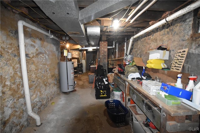 basement featuring water heater