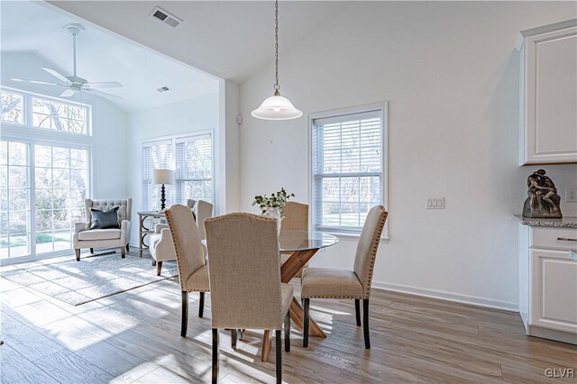 3855 Victors Way, Bethlehem Twp, PA 18045 - dining area featuring ceiling fan, light wood-type flooring, and high vaulted ceiling
