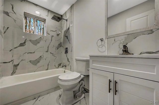 full bathroom with toilet, vanity, and tiled shower / bath combo