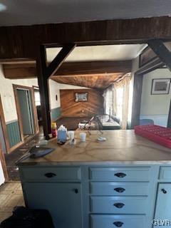 bar featuring blue cabinetry and plenty of natural light