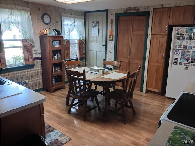 dining space with light hardwood / wood-style flooring