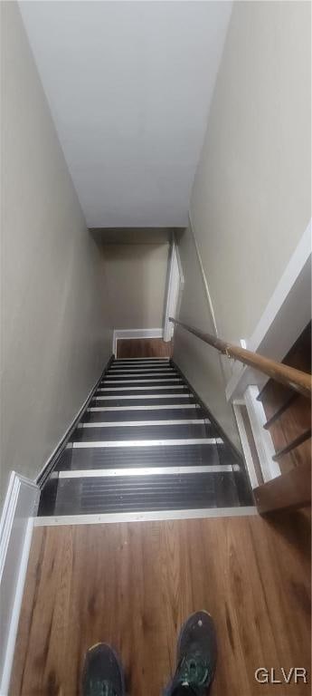 stairway featuring hardwood / wood-style floors