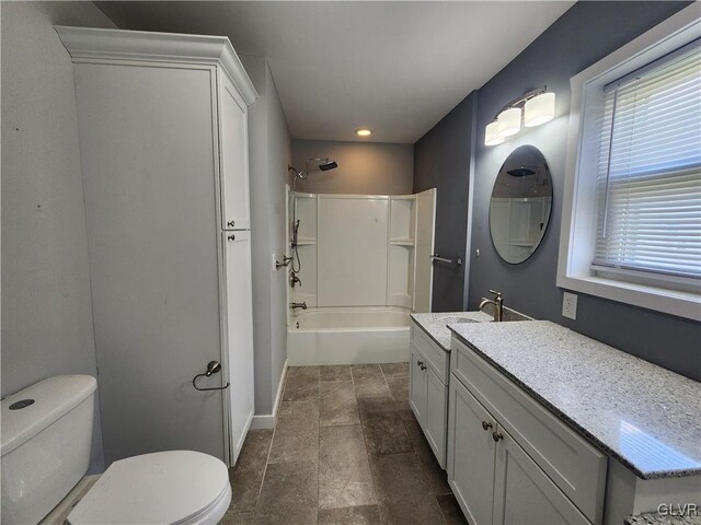 4400 Little Gap Rd, Lower Towamensing Tp, PA 18058 - bathroom featuring toilet, vanity, baseboards, bathtub / shower combination, and stone finish flooring