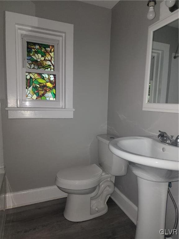 bathroom featuring hardwood / wood-style floors and toilet