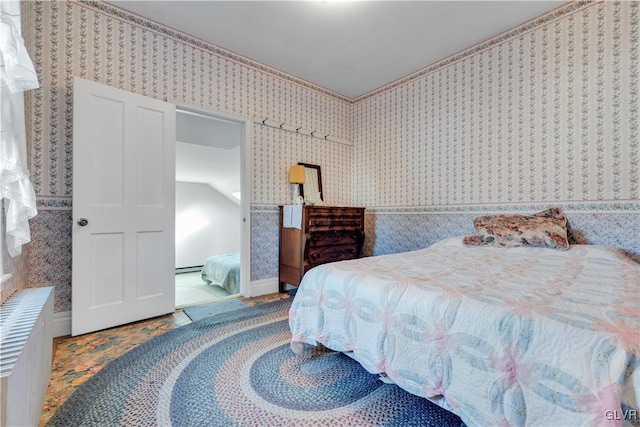 bedroom featuring a baseboard radiator