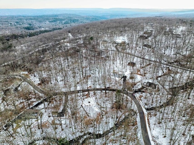 snowy aerial view featuring a mountain view