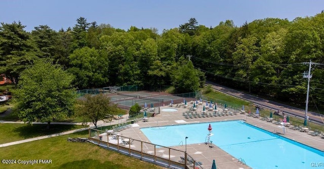 view of pool featuring a patio