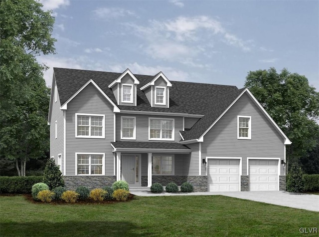 view of front facade with a front lawn and a garage