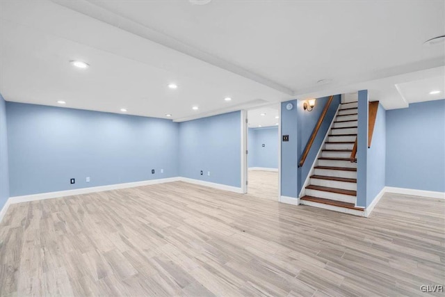 basement with light wood-type flooring