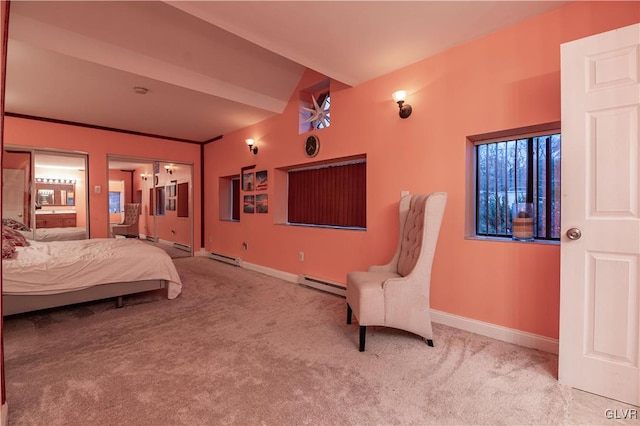 bedroom featuring carpet and baseboard heating