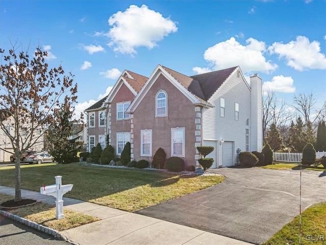 front facade with a garage and a front yard