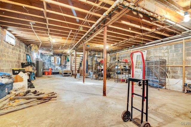 basement with water heater