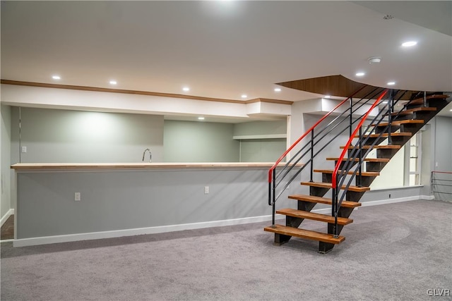 basement with carpet floors