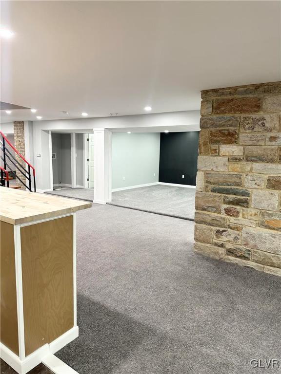 basement with carpet floors