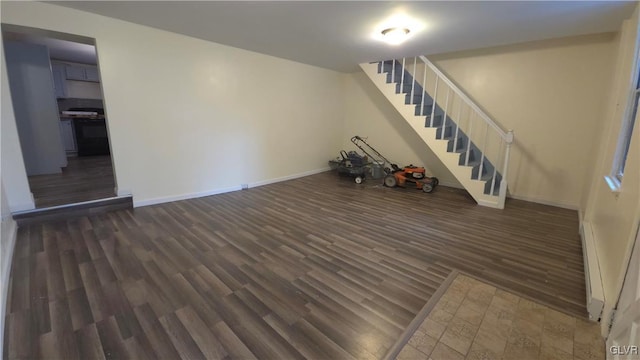 basement featuring dark hardwood / wood-style flooring